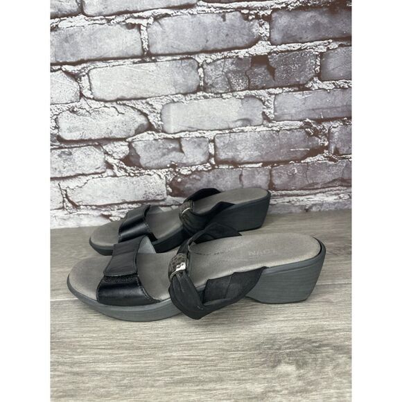 Naot Black Leather Fabric Comfort Slide Wedge Sandals Women’s Sz 39EU/8M US - Picture 1 of 16